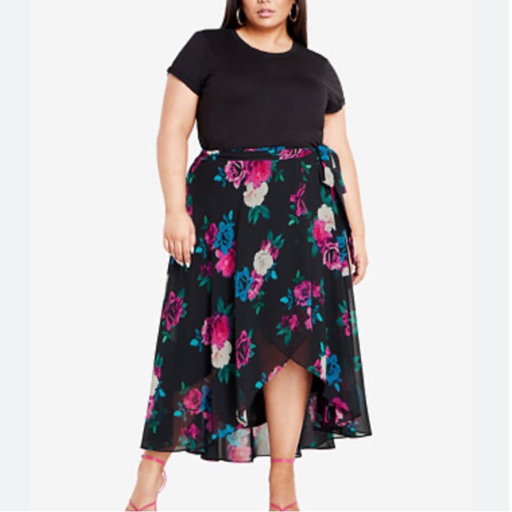 City Chic Michaela Print Skirt XXL/24 NWT Black